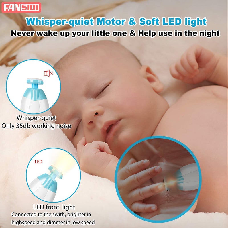 FANSIDI Baby Nail Clippers, Safe Baby Nail Trimmer Baby Nail File Electric with 10 Filing Pads 8 Sandpapers for Newborn Infant Toddler or Adult Toes Fingernails Care - AA Battery Operated (White/Blue) - Image 4